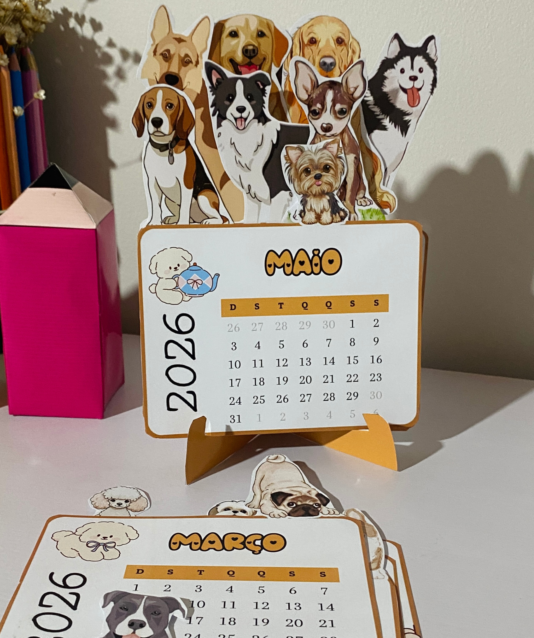 Calendário de mesa cachorrinhos
